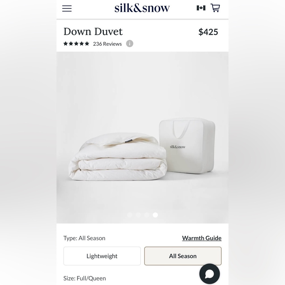 $480.25 Silk&Snow New! Down Duvet - Queen - All Season